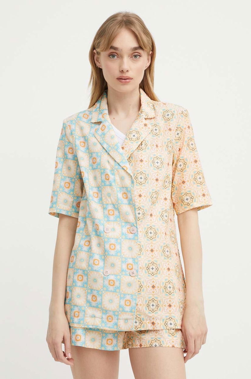 Never Fully Dressed blazer din amestec de in cu doua randuri de nasturi, modelator