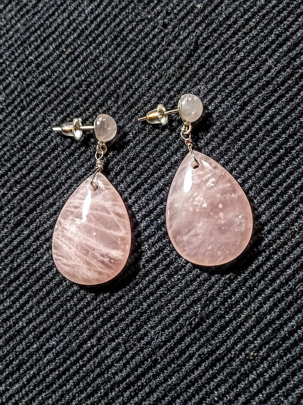 Cercei argint cuart rose tija argint biho chic trendy