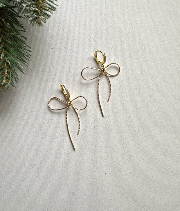 Cercei GOLDEN BOW - cercei fundita, cercei festivi
