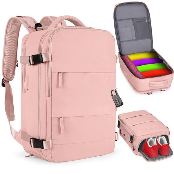 Rucsac roz de Dama, pentru Calatorie, Compartiment Incaltaminte si Haine Umede, Laptop pana la 17"