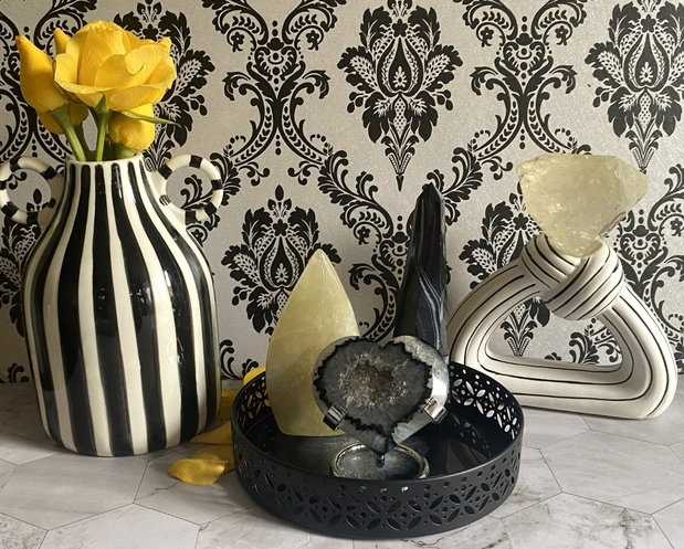 Set Cristale - Agat Negru&Citrin - Decoratiune Pietre Semipretioase