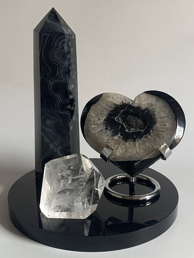 Set Cristale - Agat Negru&Cuart Transparent - Decoratiune Pietre Semipretioase