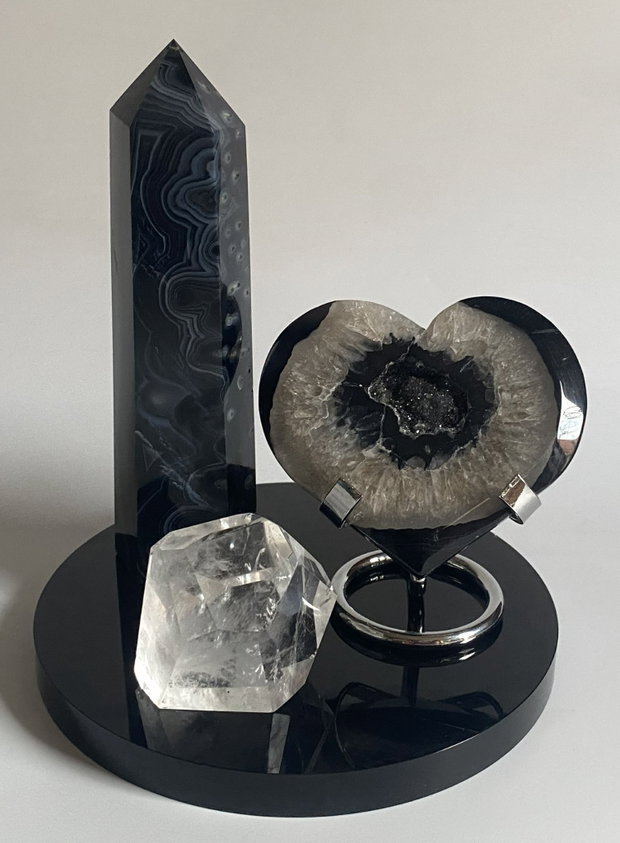 Set Cristale - Agat Negru&Cuart Transparent - Decoratiune Pietre Semipretioase