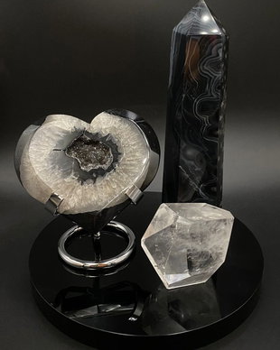 Set Cristale - Agat Negru&Cuart Transparent - Decoratiune Pietre Semipretioase