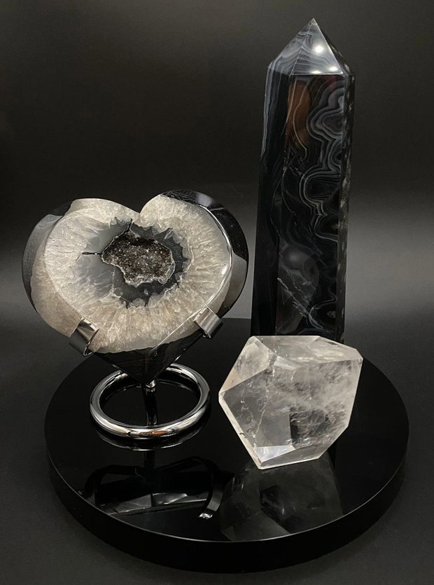 Set Cristale - Agat Negru&Cuart Transparent - Decoratiune Pietre Semipretioase