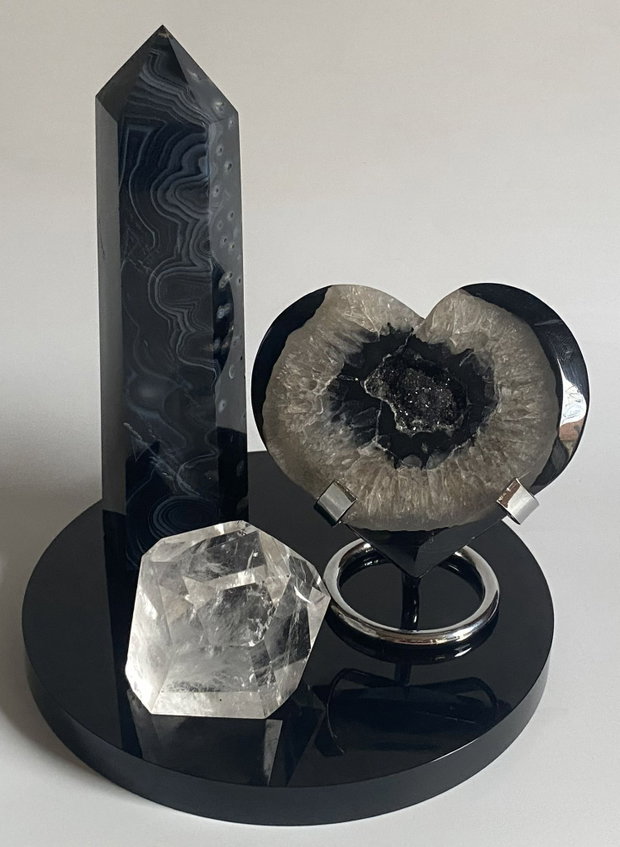 Set Cristale - Agat Negru&Cuart Transparent - Decoratiune Pietre Semipretioase