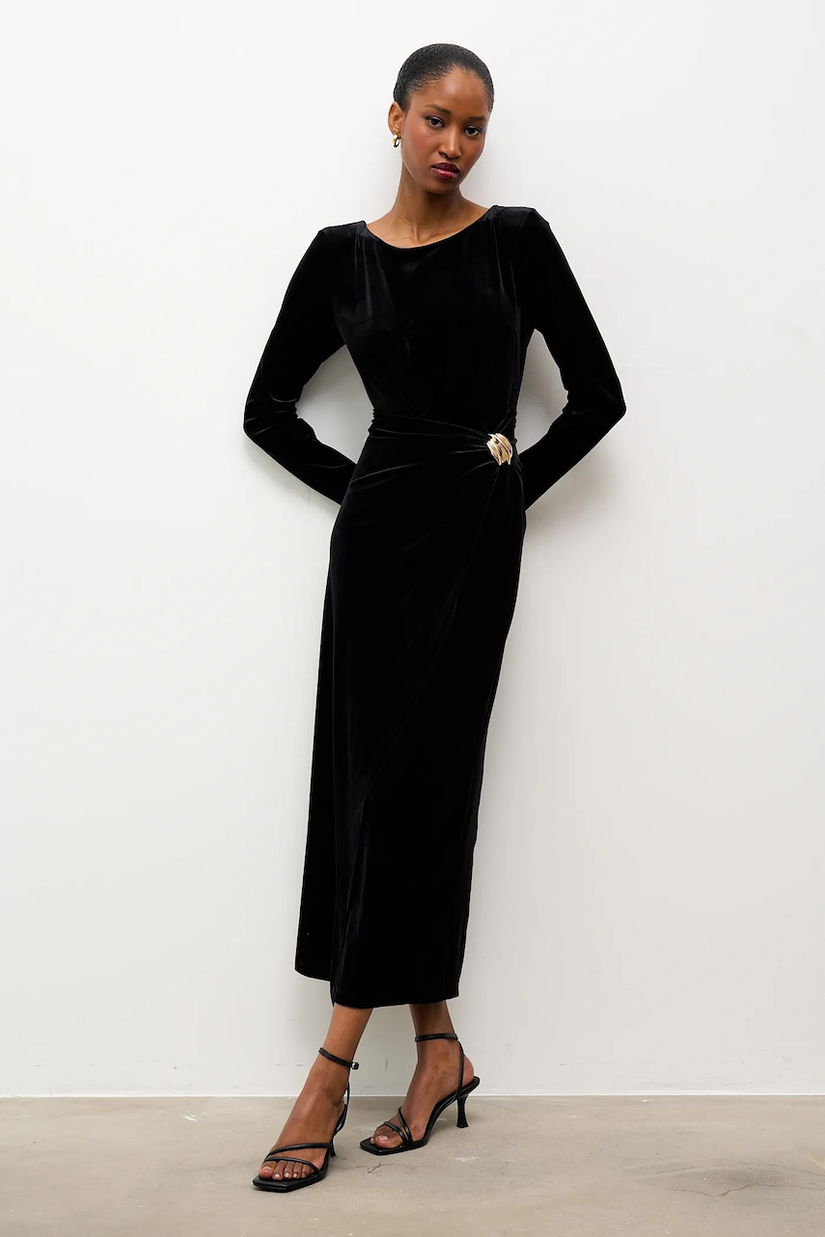 Answear.LAB rochie de catifea culoarea negru, maxi, mulata