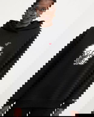 Karl Lagerfeld hanorac de bumbac IKON culoarea negru, cu glugă, cu imprimeu, B1W20030