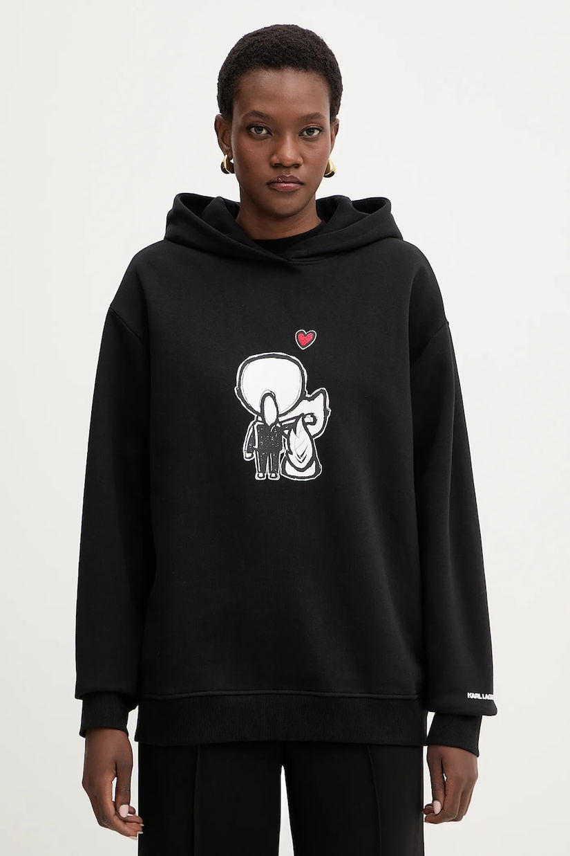 Karl Lagerfeld hanorac de bumbac IKON culoarea negru, cu glugă, cu imprimeu, B1W20030