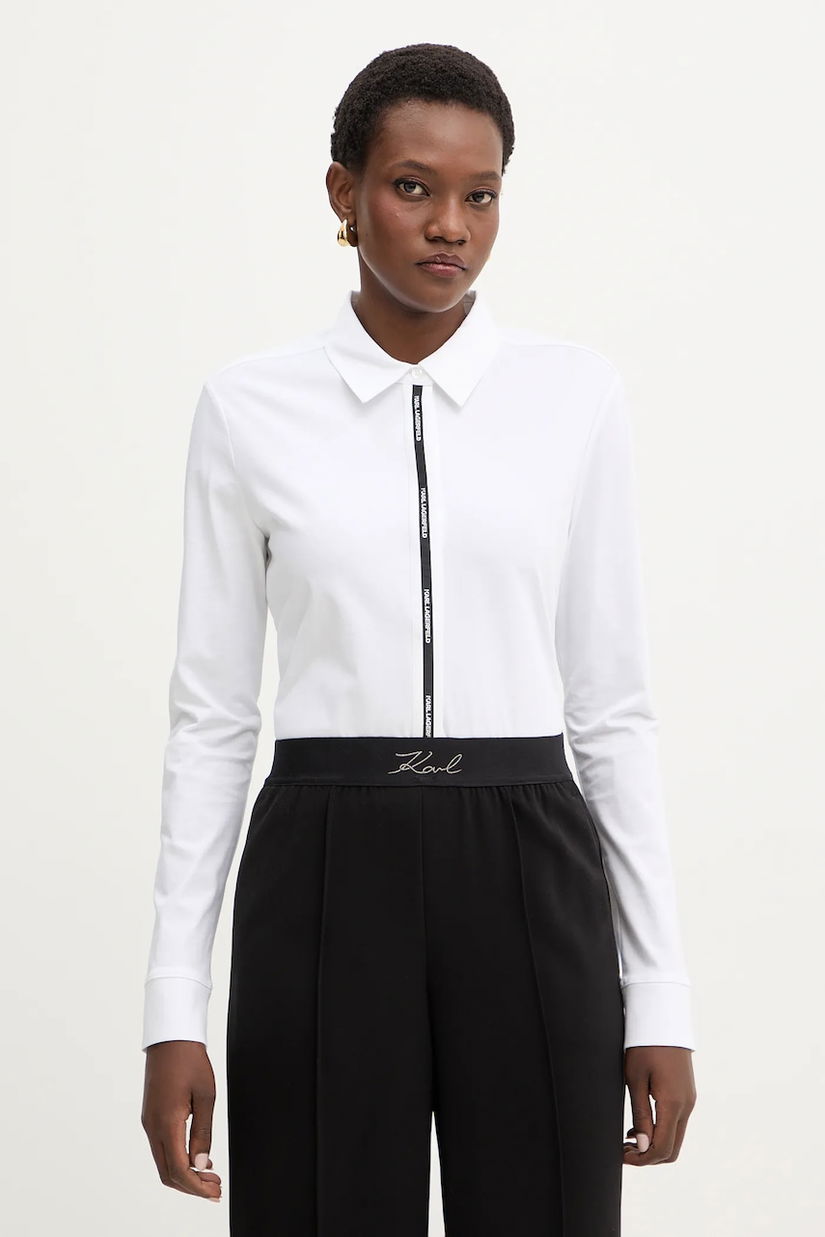 Karl Lagerfeld cămașă din bumbac culoarea alb, cu guler clasic, regular, B1W17078
