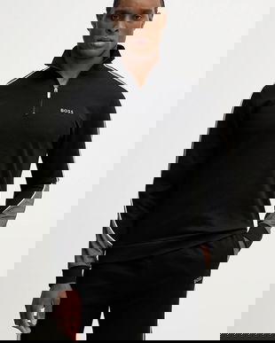 BOSS bluză lounge Tracksuit 1/4 Jacket culoarea negru, uni, 50554780