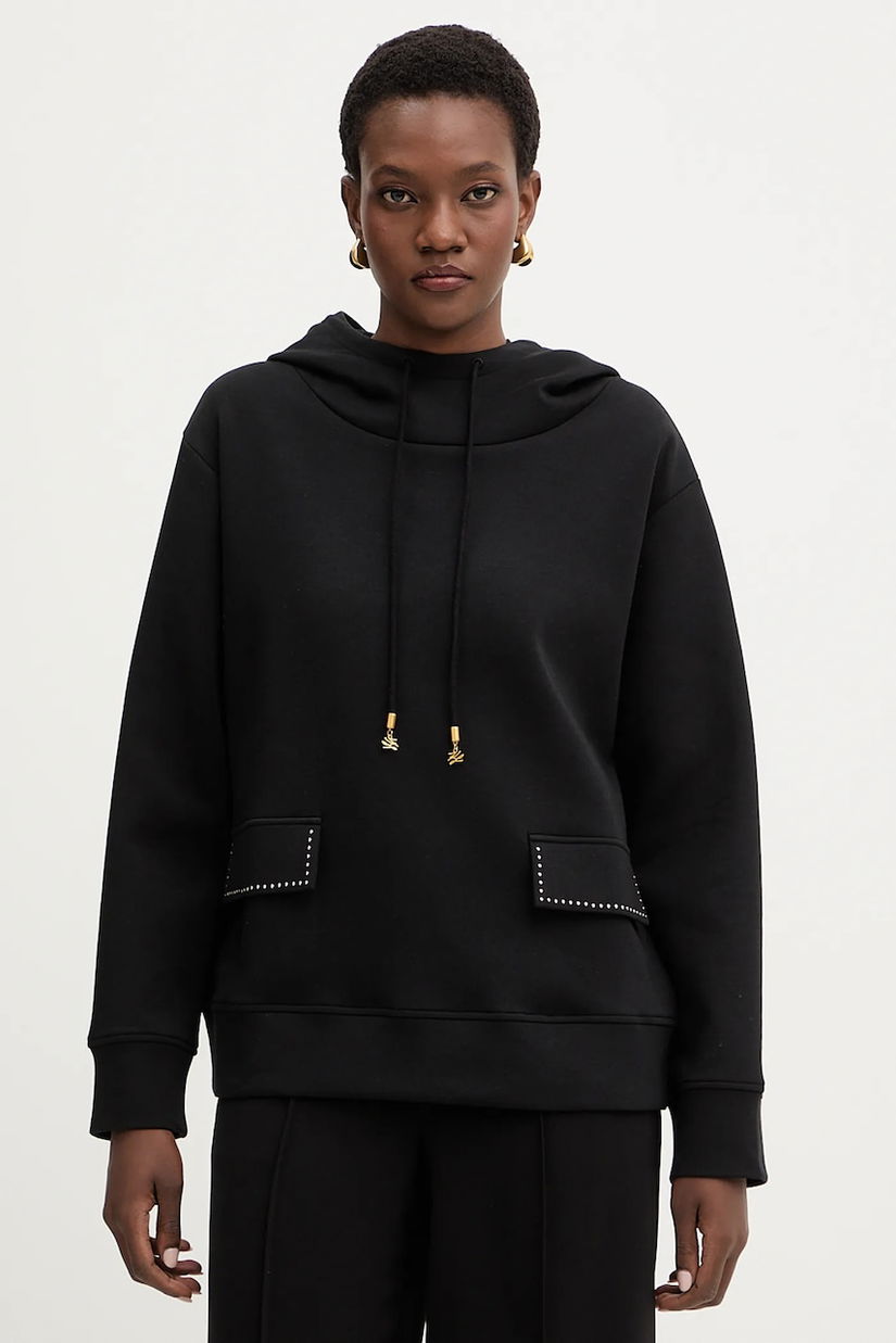 Karl Lagerfeld bluză culoarea negru, cu glugă, uni, B1W20013