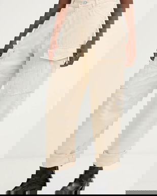 G-Star pantaloni de bumbac Cargo 3D boyfriend culoarea bej, drept, high waist, D27022-E078