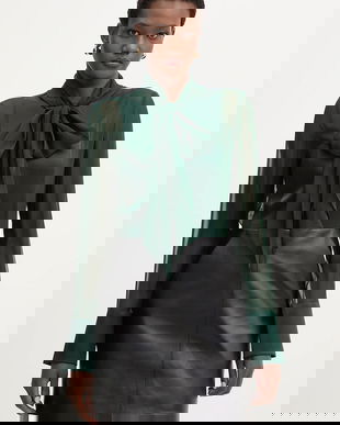 Retrofete cămașă de mătase Suri culoarea verde, regular, FW24-10301