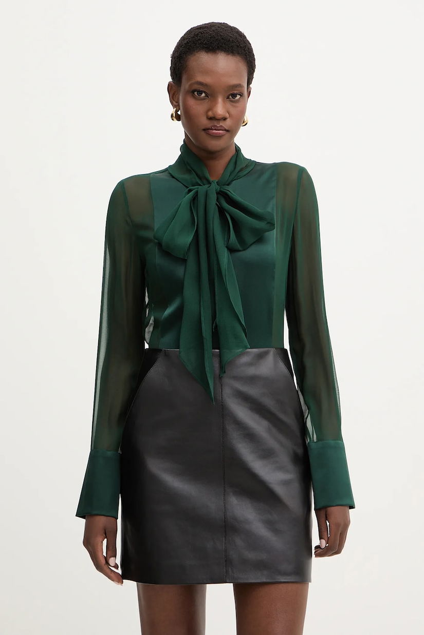 Retrofete cămașă de mătase Suri culoarea verde, regular, FW24-10301