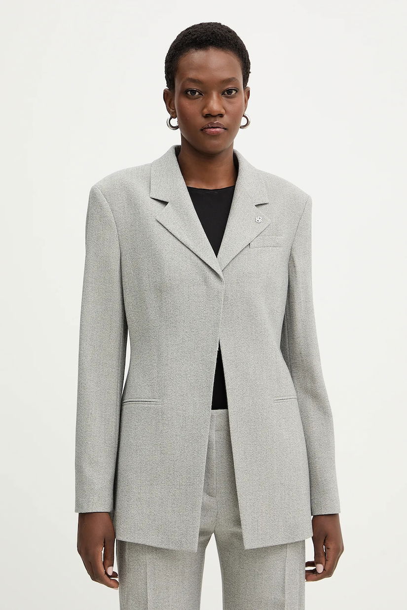 BOSS jachetă cu lână Jakara culoarea gri, un singur rand de nasturi, uni, 50554946