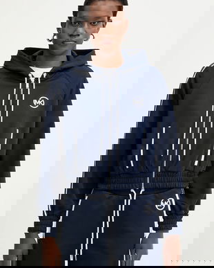 MICHAEL Michael Kors bluză culoarea bleumarin, cu glugă, uni, MR651X2K8N