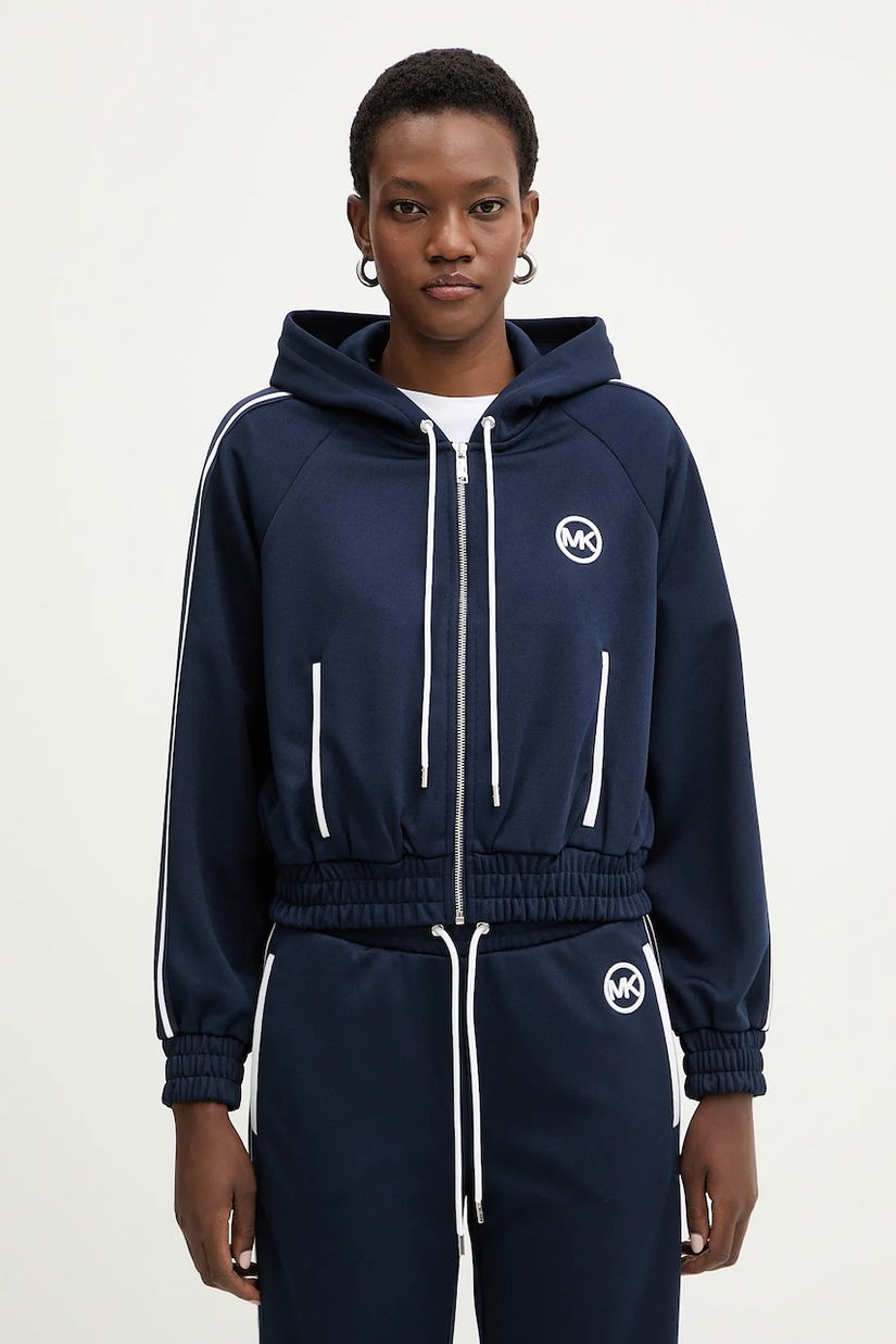 MICHAEL Michael Kors bluză culoarea bleumarin, cu glugă, uni, MR651X2K8N