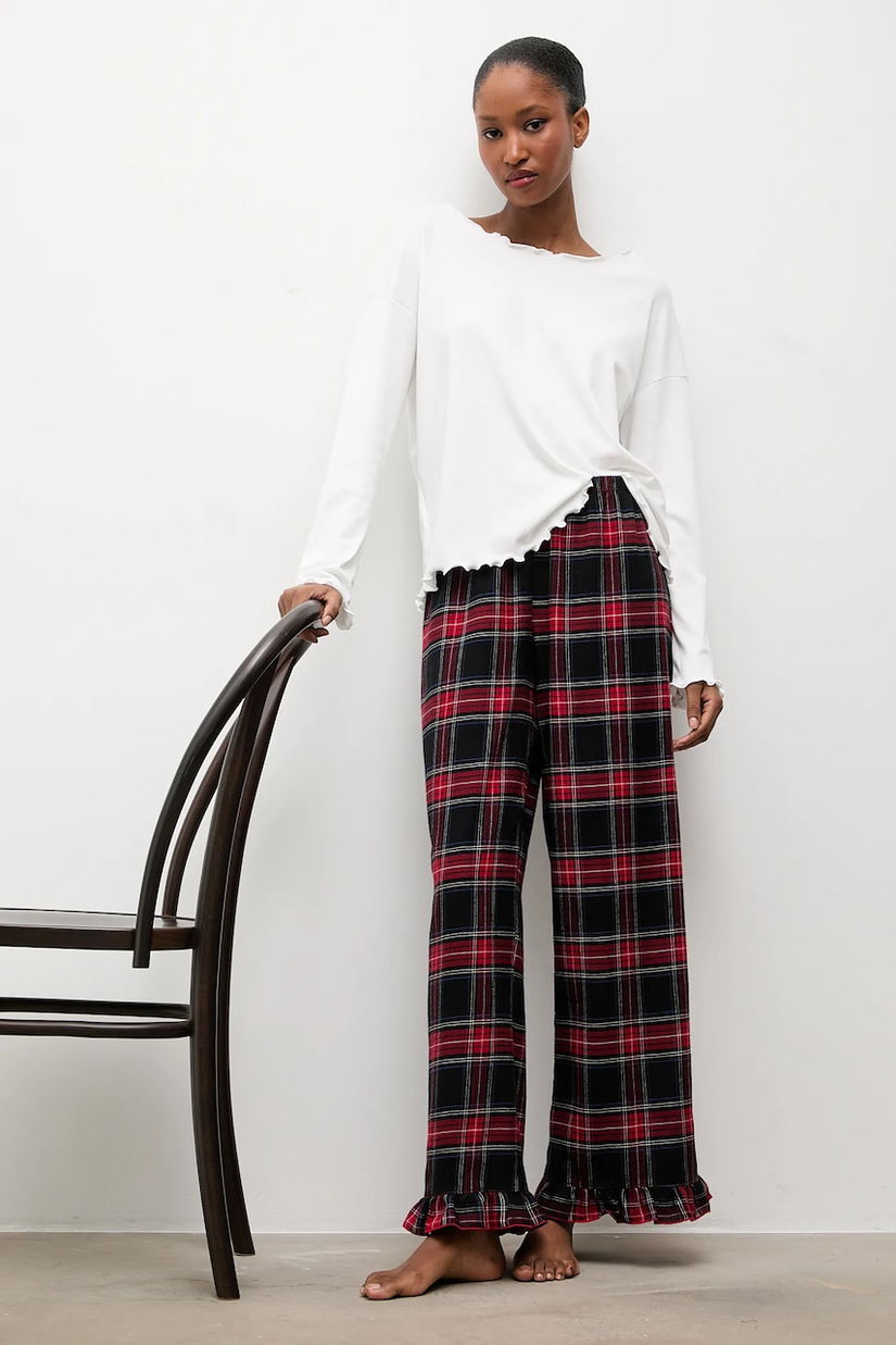 Answear.LAB pijamale de bumbac culoarea rosu, dantela