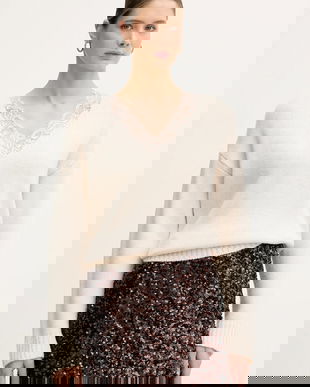 IBlues pulover din amestec de lână RICAMO culoarea bej, 2527366025200