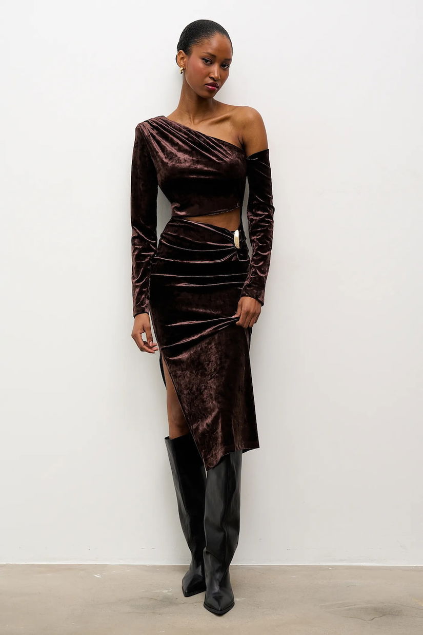 Answear.LAB rochie culoarea maro, midi, mulata