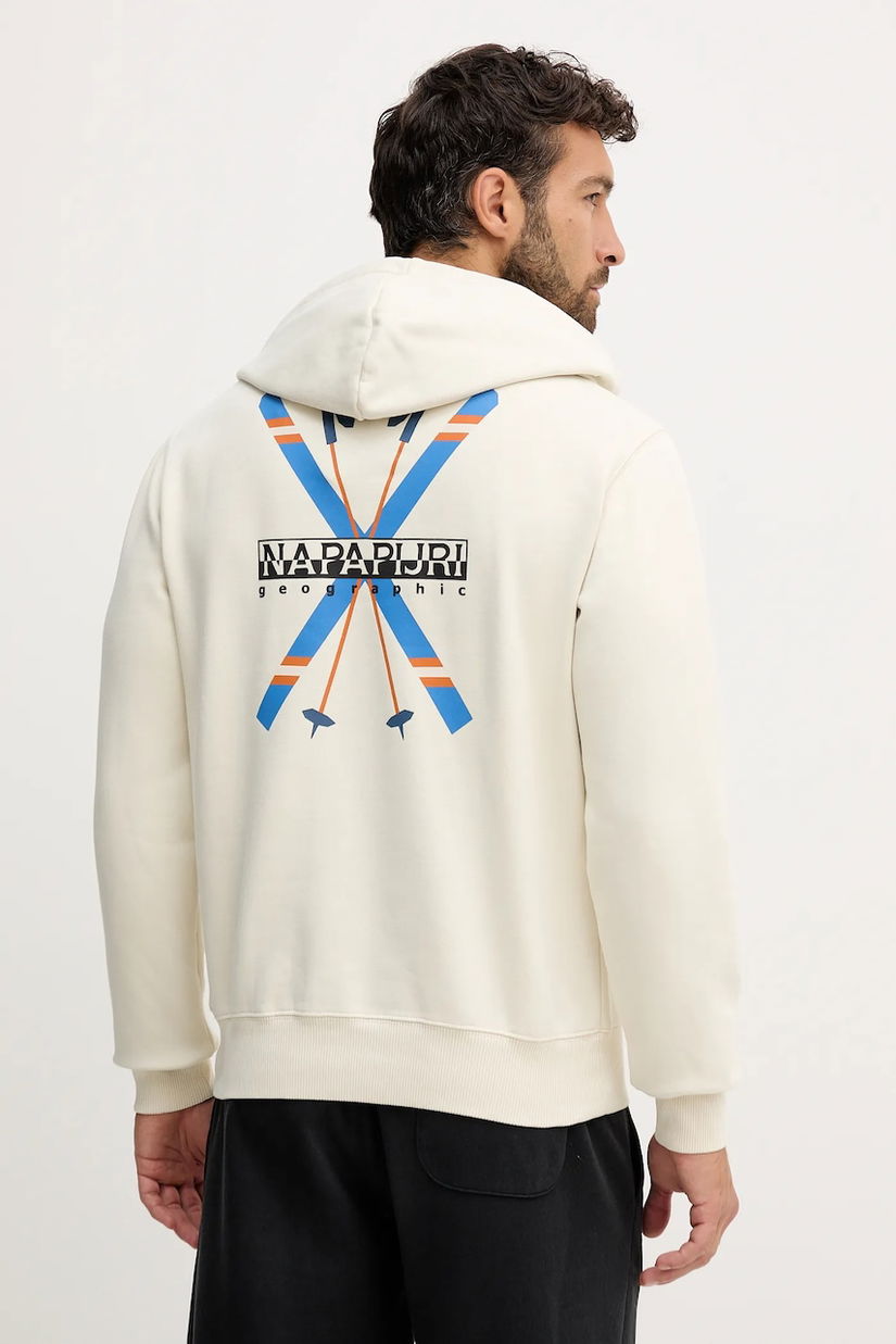 Napapijri bluza B-Fiemme culoarea bej, cu glugă, cu imprimeu, NP0A88SAN1J1