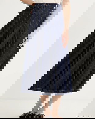 Weekend Max Mara fustă jeans OVALE culoarea bleumarin, midi, evazati, 2615101071600