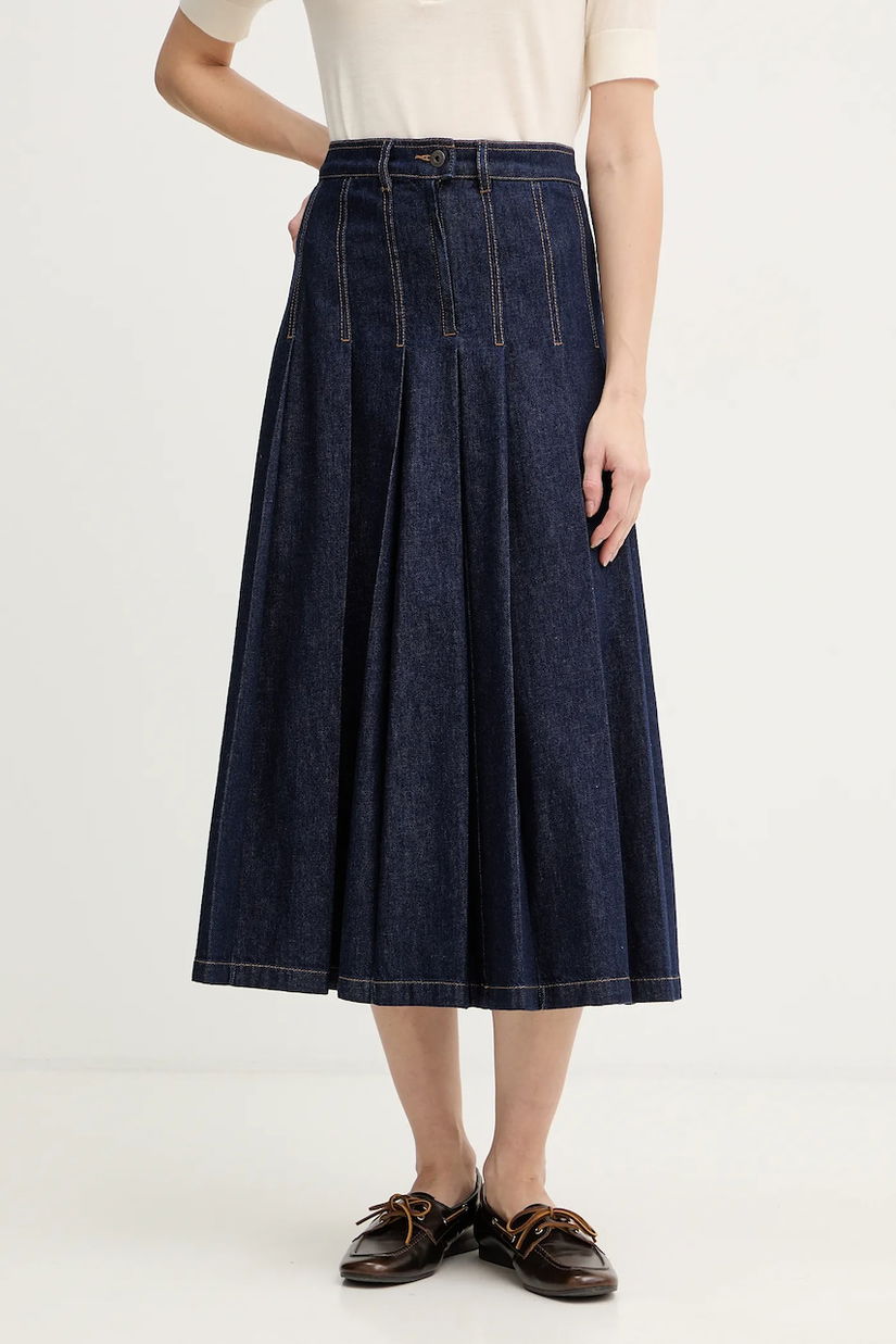 Weekend Max Mara fustă jeans OVALE culoarea bleumarin, midi, evazati, 2615101071600