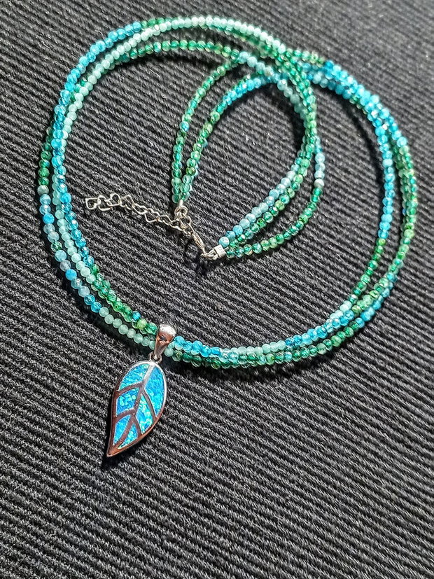 colier argint X3 apatit amazonut calcedonie labradorit vede cham argint frunza minimalist boho chic trendy - Transport gratuit