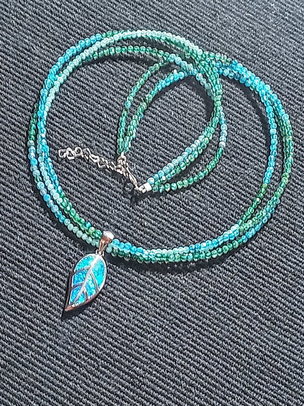colier argint X3 apatit amazonut calcedonie labradorit vede cham argint frunza minimalist boho chic trendy - Transport gratuit