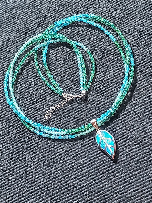 colier argint X3 apatit amazonut calcedonie labradorit vede cham argint frunza minimalist boho chic trendy - Transport gratuit