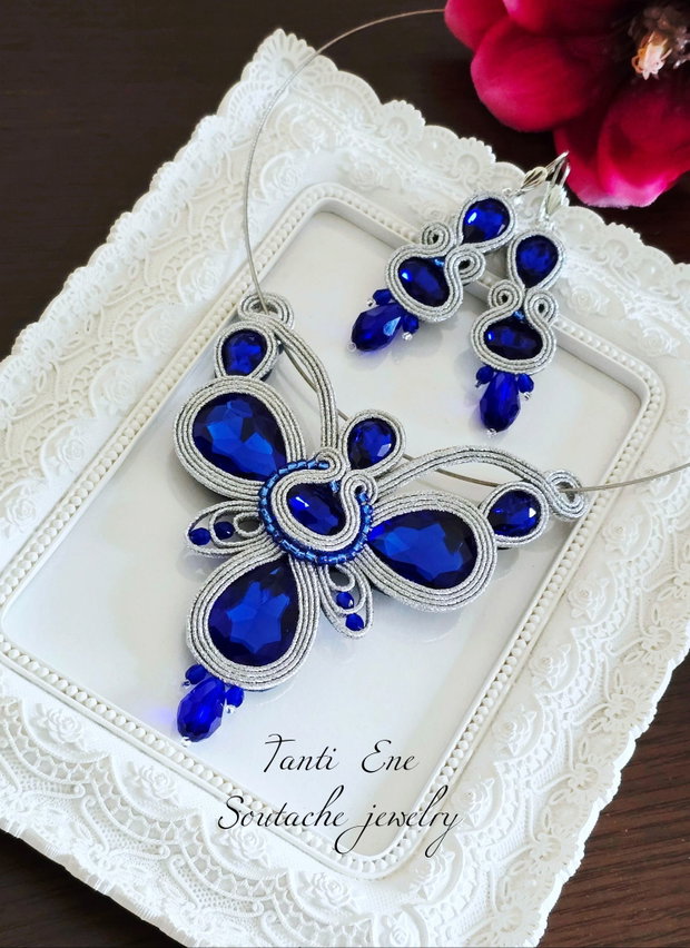 Set soutache Albastru Regal si argintiu