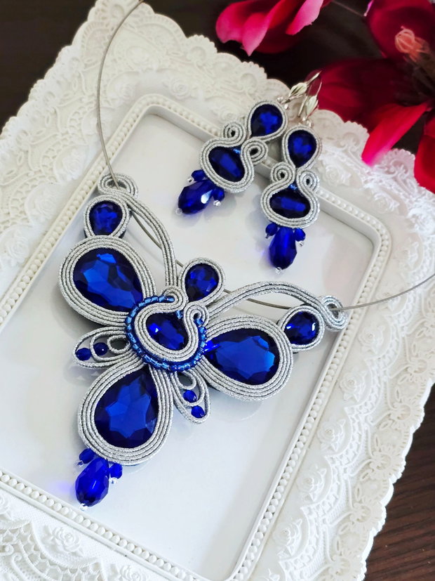 Set soutache Albastru Regal si argintiu