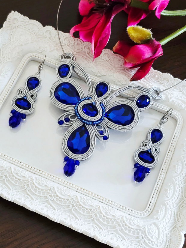 Set soutache Albastru Regal si argintiu