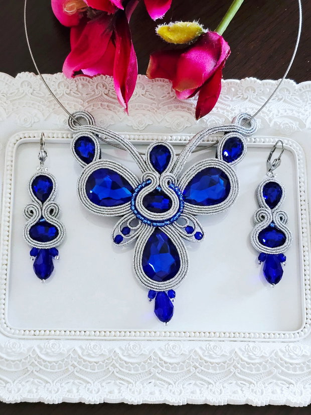 Set soutache Albastru Regal si argintiu