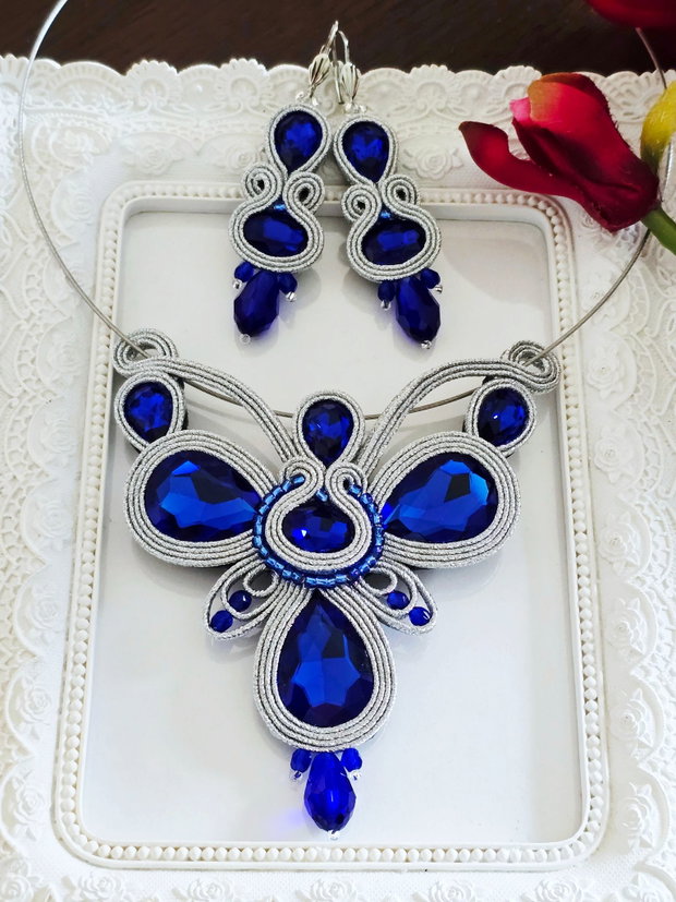 Set soutache Albastru Regal si argintiu