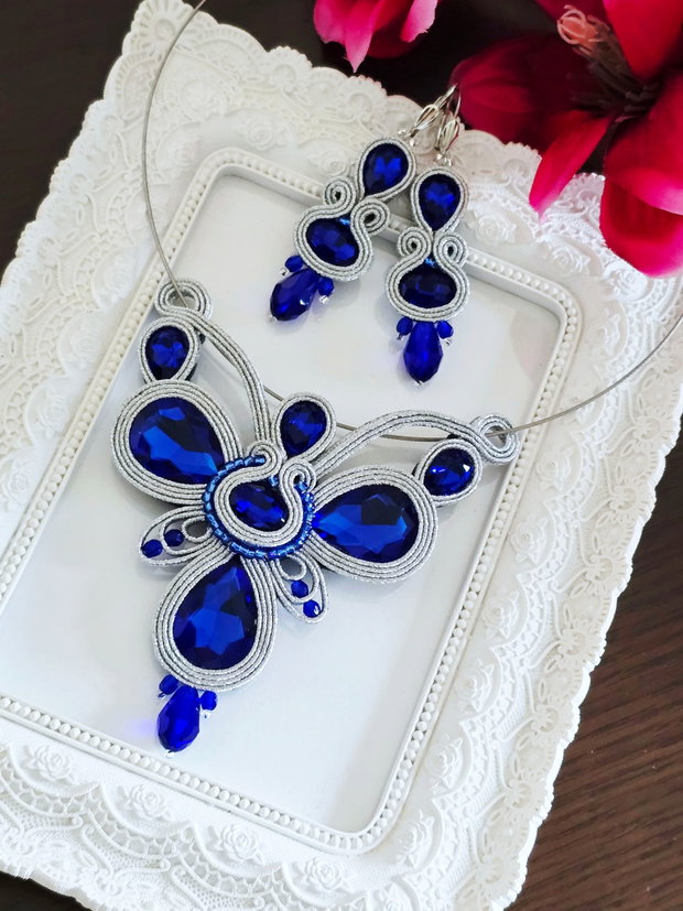Set soutache Albastru Regal si argintiu