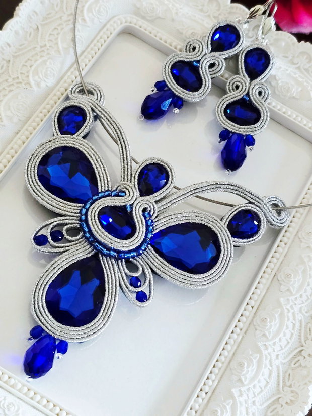 Set soutache Albastru Regal si argintiu