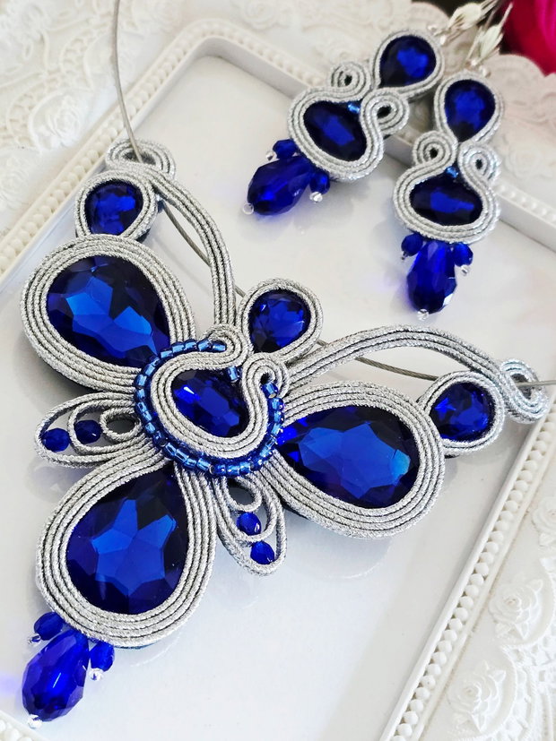 Set soutache Albastru Regal si argintiu