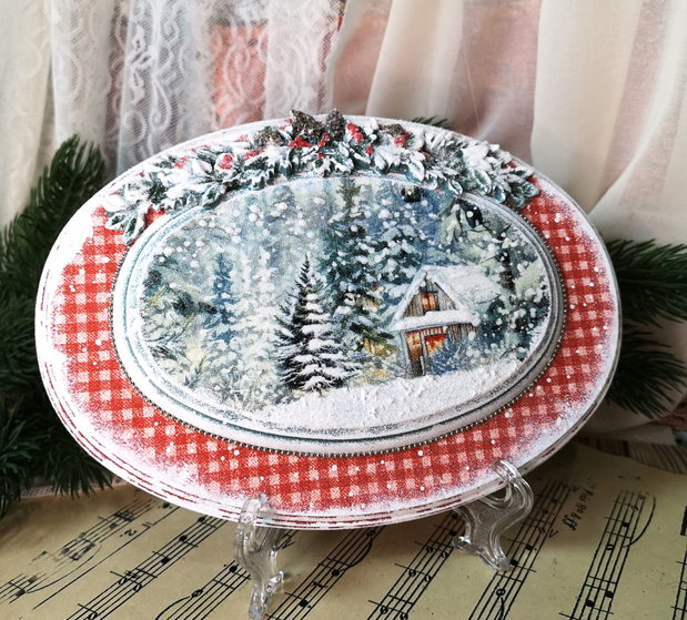 Decoratiune ovala cu peisaj de iarna - cadou Craciun
