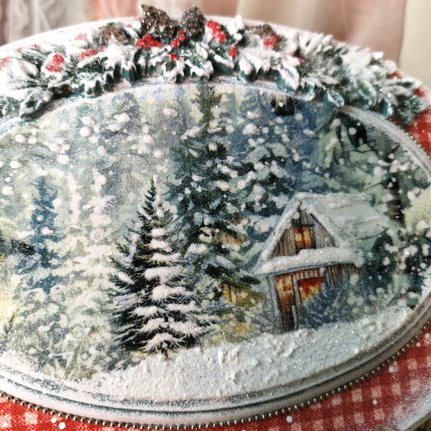 Decoratiune ovala cu peisaj de iarna - cadou Craciun