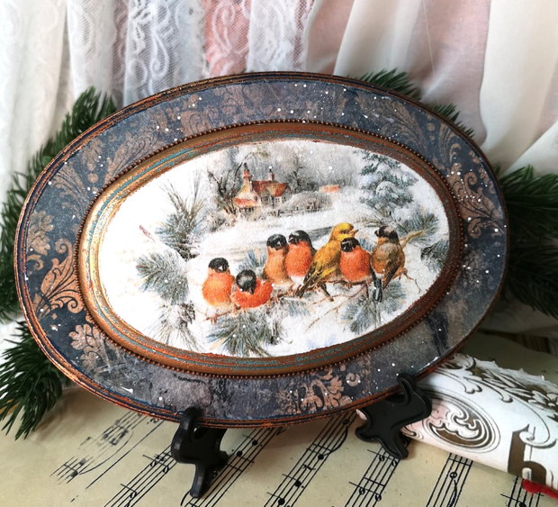 Decoratiune ovala Pasarile iernii
