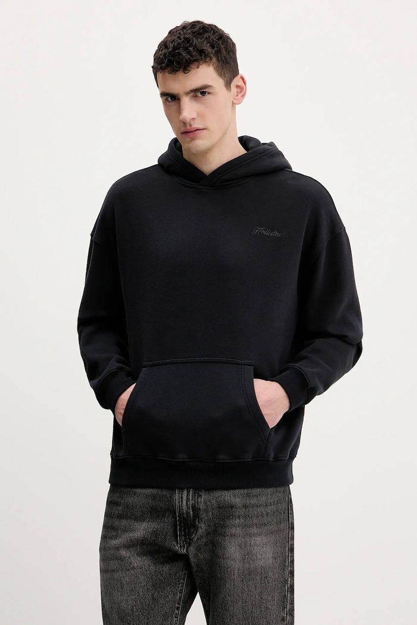 Hollister Co. bluză culoarea negru, cu glugă, uni, KI322-5380-900