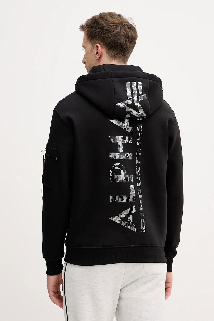 Alpha Industries bluză Backprint Hoodie Mirror Camo culoarea negru, cu glugă, cu imprimeu, 178318MC