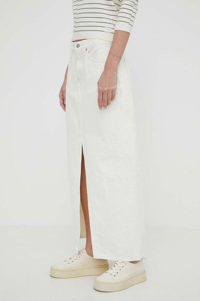 Levi's fusta jeans culoarea alb, maxi, drept