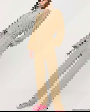 Notes du Nord salopetă amestecată cu in culoarea verde, cu amestec de in, cu decolteu in v