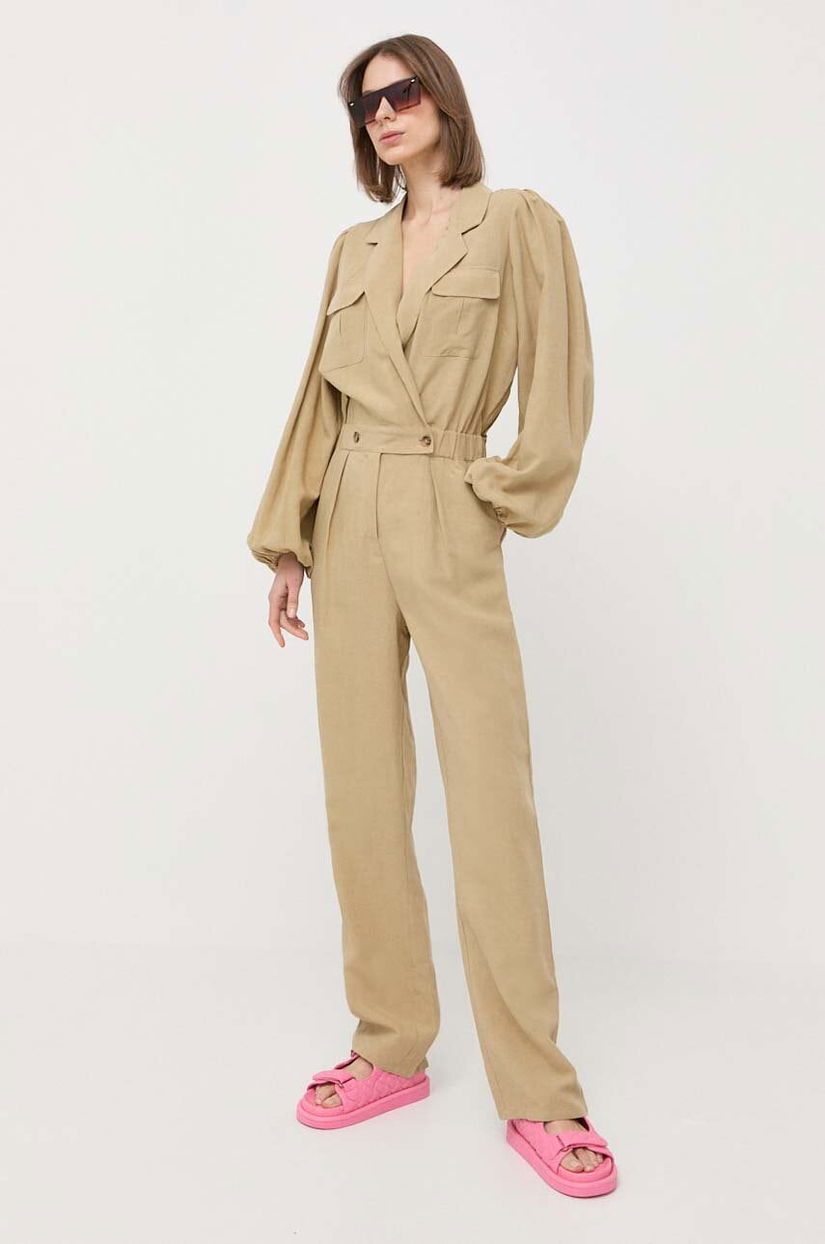 Notes du Nord salopetă amestecată cu in culoarea verde, cu amestec de in, cu decolteu in v