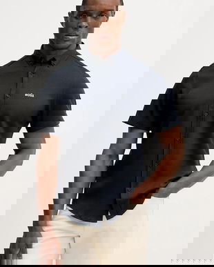 BOSS Green cămașă din bumbac ST_Motion S culoarea bleumarin, cu guler button-down, regular, 50555951