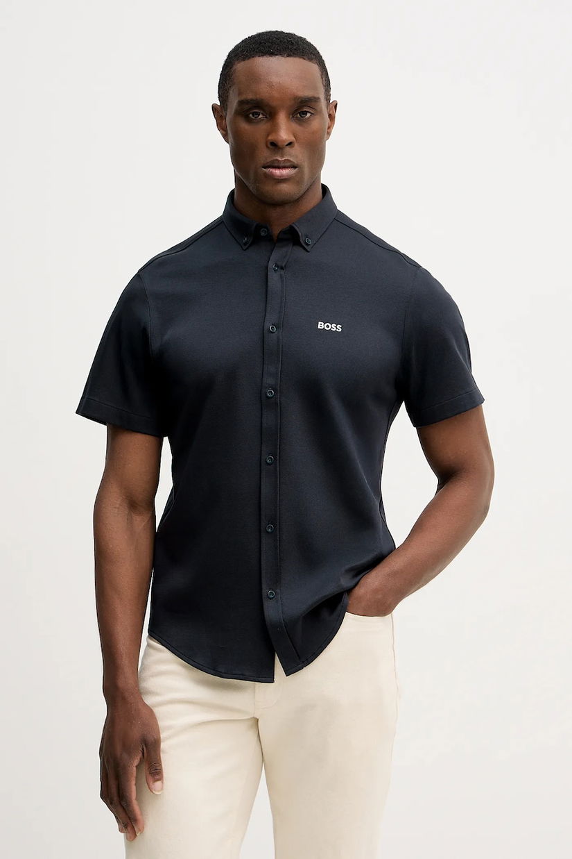 BOSS Green cămașă din bumbac ST_Motion S culoarea bleumarin, cu guler button-down, regular, 50555951