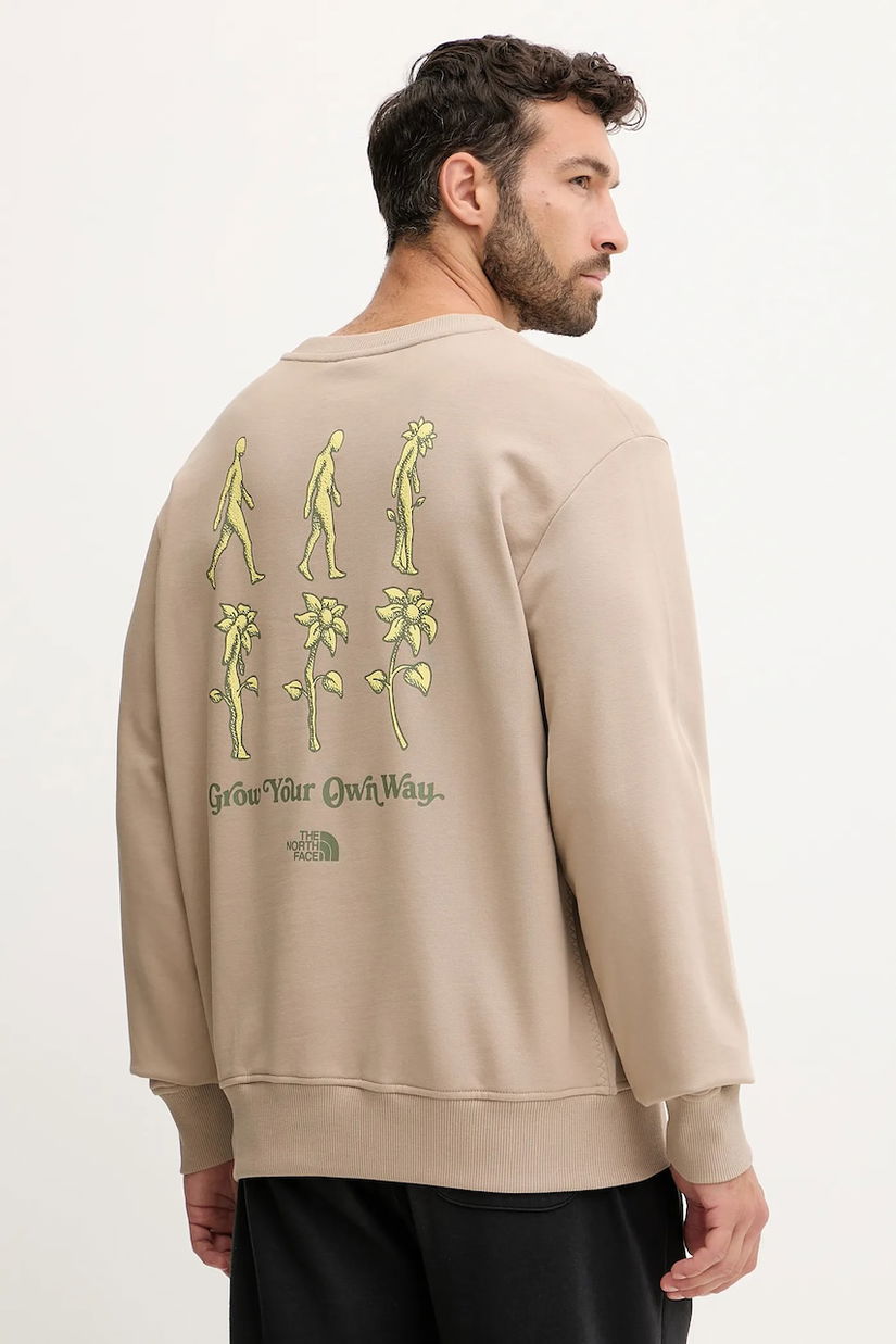 The North Face hanorac de bumbac Connect Relaxed culoarea maro, cu imprimeu, NF0A8E3ZBOX1